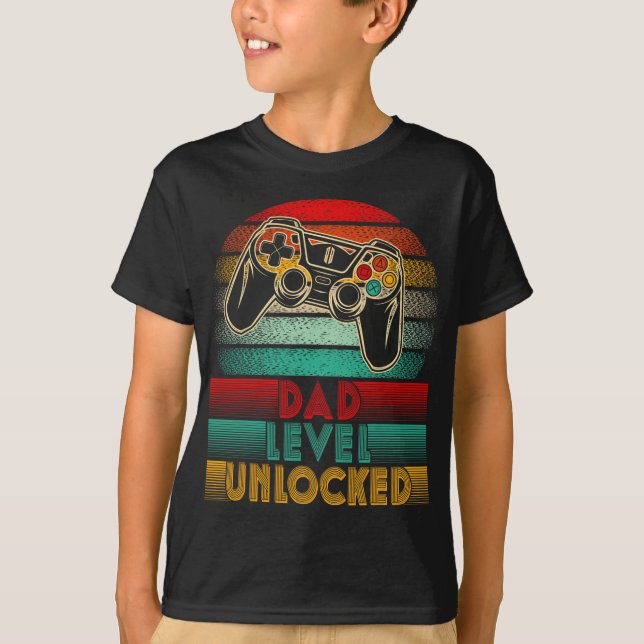 Retro Dad Level Unlocked New Dad Controller Father T Shirt (Framsida)