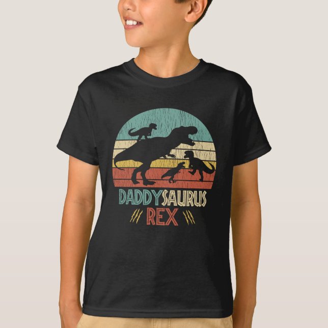 Retro Daddy Saurus Rex Dinosaur Pappa Humor Presen T Shirt (Framsida)