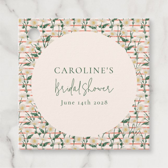 Retro Daisies Blommig Grön Bröllopsfest Skräddarsy Gåvor Etiketter (Framsida)