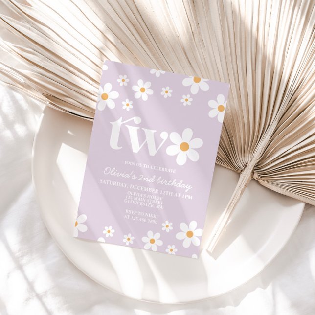 Retro-Daisy 2 Blommigtar 2:a födelsedagsinbjudan Inbjudningar (Skapare uppladdad)