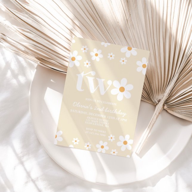 Retro-Daisy 2 Blommigtar 2:a födelsedagsinbjudan Inbjudningar (Skapare uppladdad)