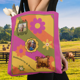Retro Daisy 3 Photo Horse Pet Collage och Namn Tygkasse