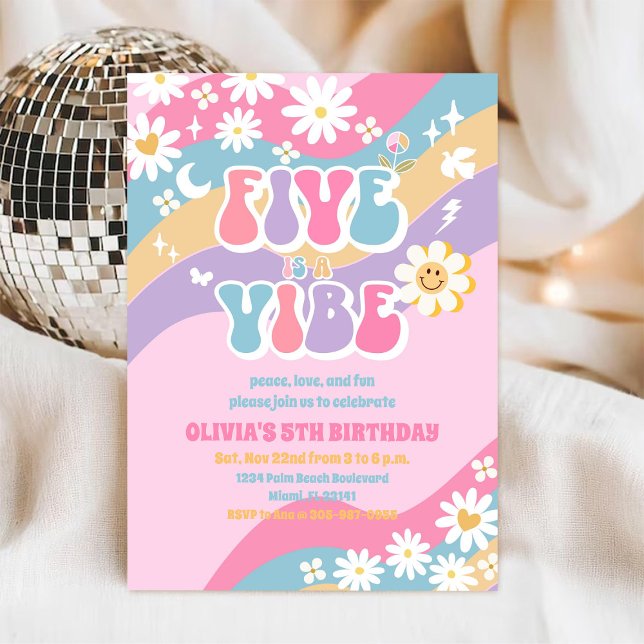 Retro Daisy 5-års inbjudan (Skapare uppladdad)