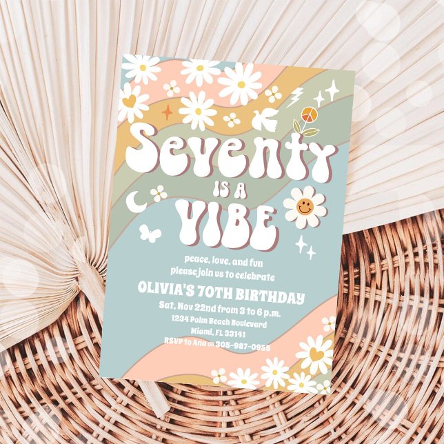 Retro Daisy 70th Birthday Invitation Inbjudningar (Skapare uppladdad)