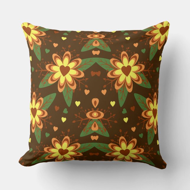Retro Daisy Autumn Floral Heart Pattern Kudde (Framsida)
