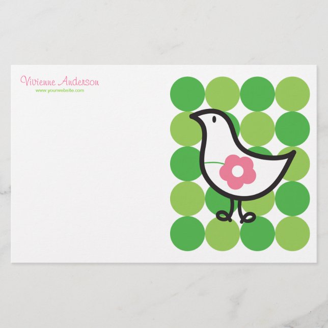 Retro Daisy Baby Chick Bird Whimsical Cute Dots Brevpapper (Framsida)