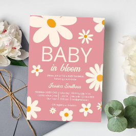 Retro daisy baby i rosa babydusch i bloom ökenökne inbjudningar