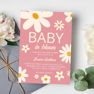 Retro daisy baby i rosa babydusch i bloom ökenökne inbjudningar
