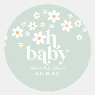 Retro Daisy Baby Shower Klassisk Rund Klistermärke