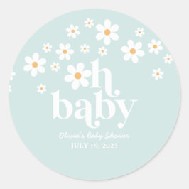 Retro Daisy Baby Shower Klassisk Rund Klistermärke