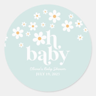 Retro Daisy Baby Shower Klassisk Rund Klistermärke