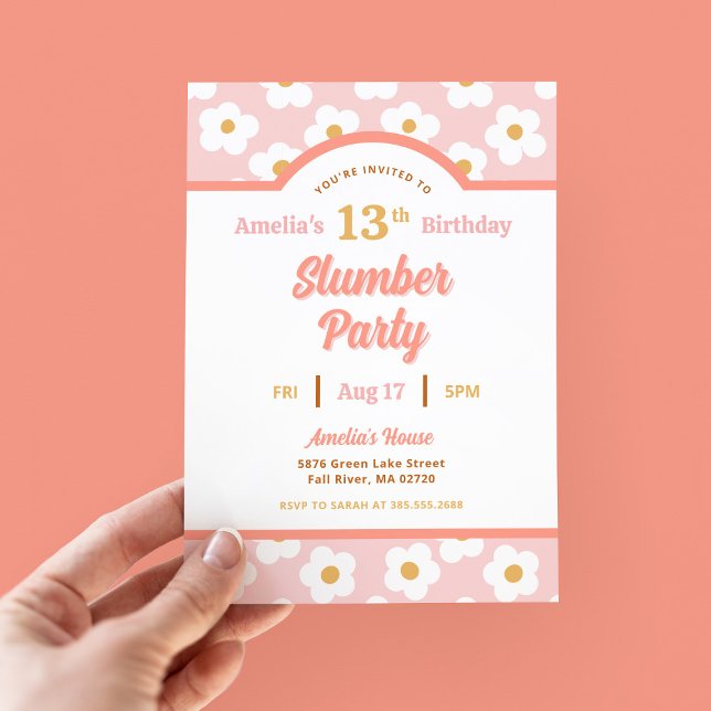 Retro Daisy Birthday Slumber Party Inbjudningar (Skapare uppladdad)