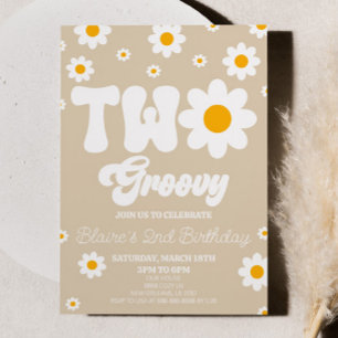 Retro Daisy blomma två Groovy 2:a födelsedagen Par Inbjudningar