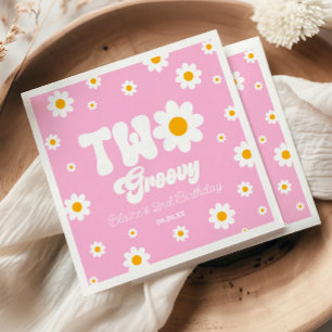 Retro Daisy blomma två Groovy 2:a födelsedagen Par Pappersservett
