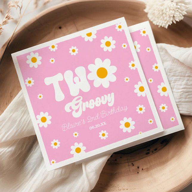 Retro Daisy blomma två Groovy 2:a födelsedagen Par Pappersservett (Skapare uppladdad)