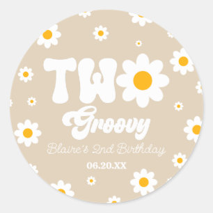 Retro Daisy blomma två Groovy 2:a födelsedagen Par Runt Klistermärke