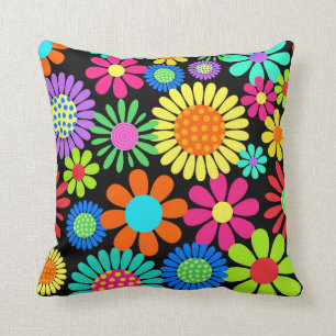 Retro Daisy Blommar Flower Power Mönster Kudde