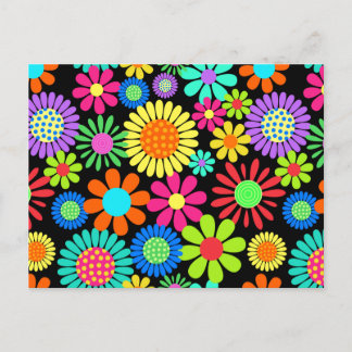 Retro Daisy Blommar Flower Power Mönster Vykort