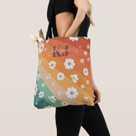 Retro Daisy Blommig Regnbåge Monogram Tygkasse
