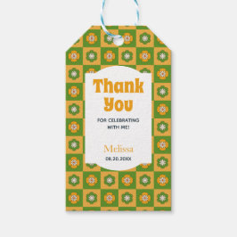 Retro Daisy Blommigt Checkated Birthday Tack Presentetikett