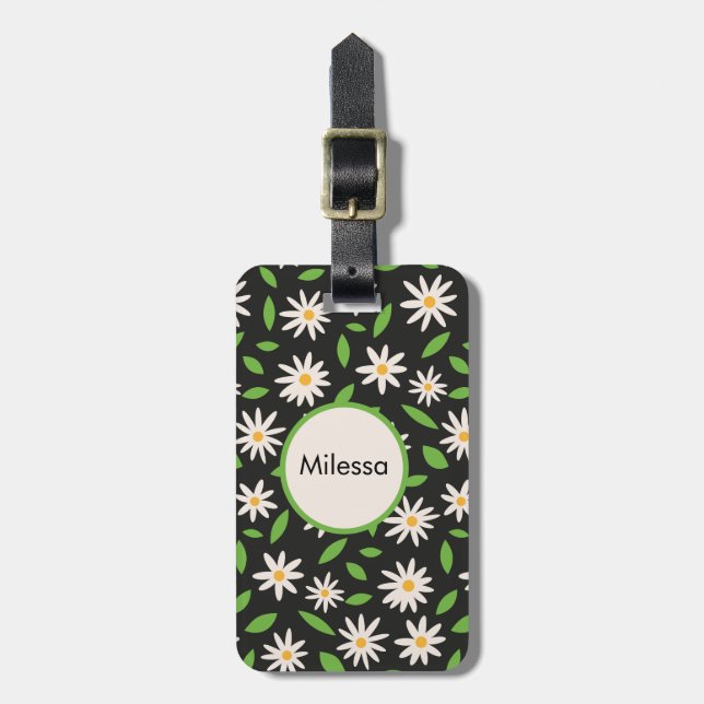 Retro Daisy-blommor på Anpassningsbarna Svart Bagagebricka (Vertikal Framsida)