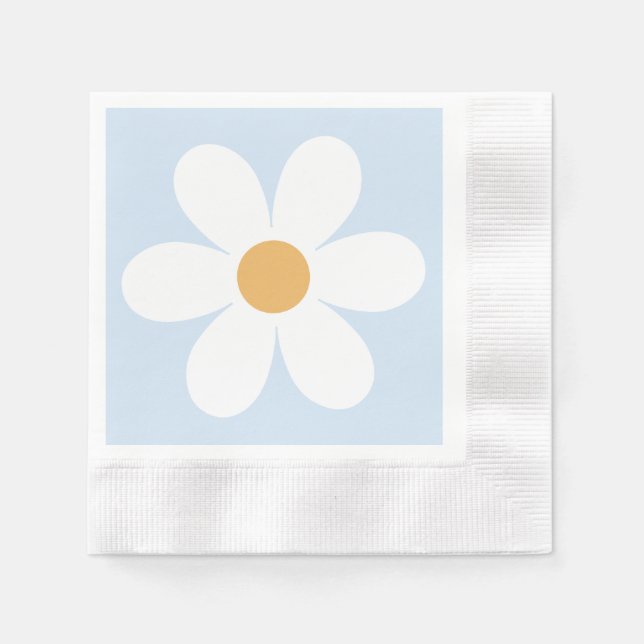Retro daisy boho blue pappersservett (Framsidan)