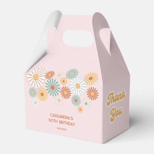 Retro Daisy Boho Groovy Blommig Födelsedag Presentaskar (Framsidan Sidan)