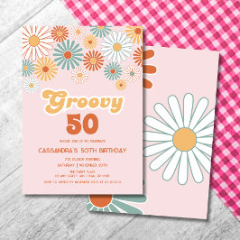 Retro Daisy Boho Groovy Floral Birthday Inbjudningar