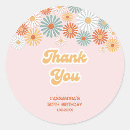 Retro Daisy Boho Groovy Floral Birthday Runt Klistermärke