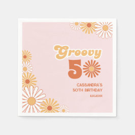 Retro Daisy Boho Orange Pink 50th Birthday Pappersservett