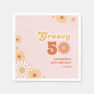Retro Daisy Boho Orange Rosa 50-årsfirande Pappersservett