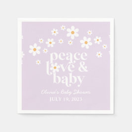 Retro Daisy boho Peace Kärlek Baby Shower lilac Pappersservett