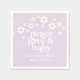 Retro Daisy boho Peace Kärlek Baby Shower lilac Pappersservett