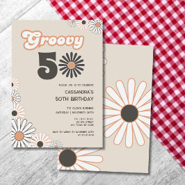 Retro Daisy Boho Terracotta Natural 50th Birthday Inbjudningar
