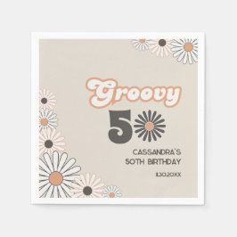 Retro Daisy Boho Terracotta Natural 50th Birthday Pappersservett