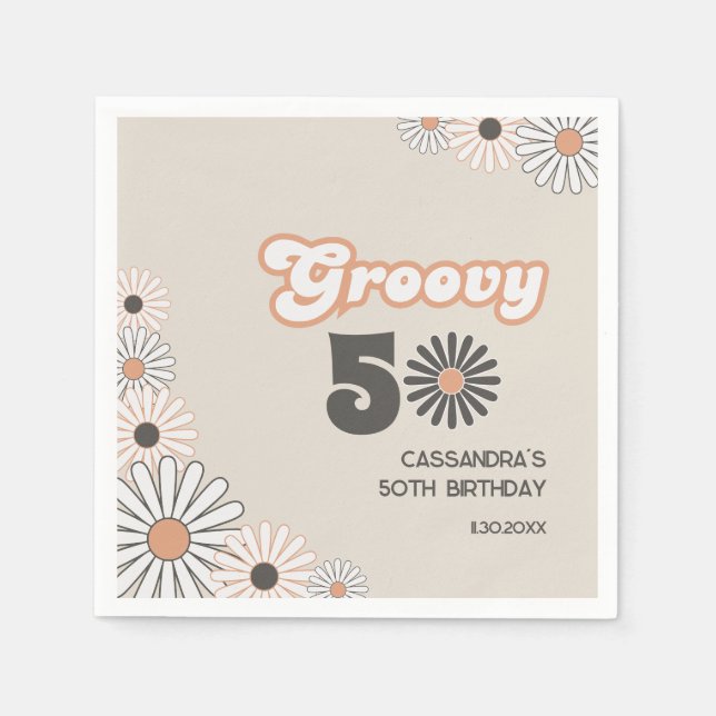 Retro Daisy Boho Terracotta Natural 50th Birthday Pappersservett (Framsidan)