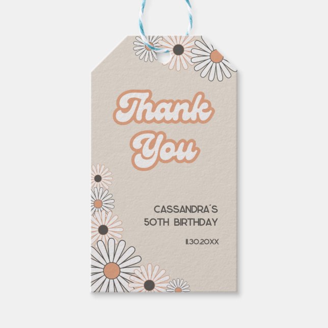 Retro Daisy Boho Terracotta Natural 50th Birthday Presentetikett (Framsidan)