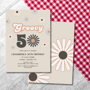Retro Daisy Boho Terrakotta Groovy 50-årsfirande Inbjudningar