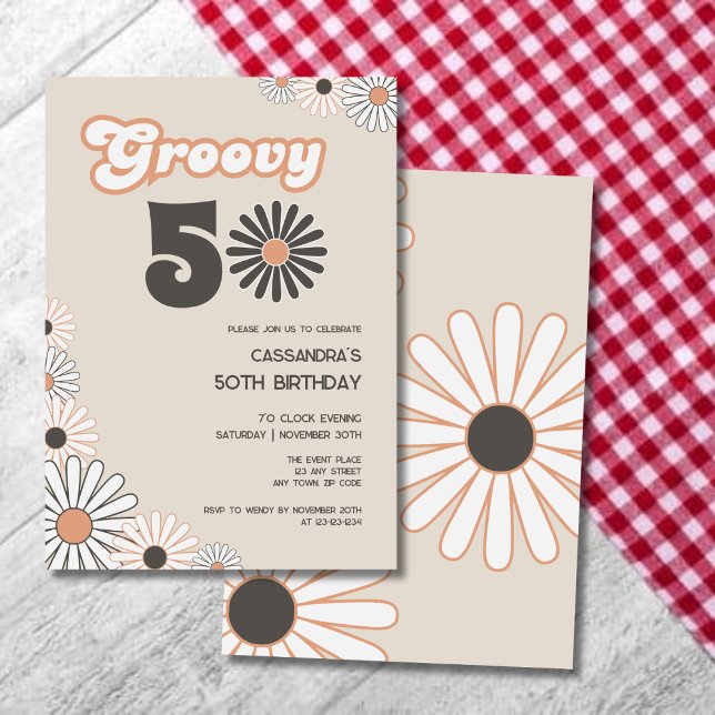 Retro Daisy Boho Terrakotta Natural 50-årsfirande Inbjudningar (Skapare uppladdad)