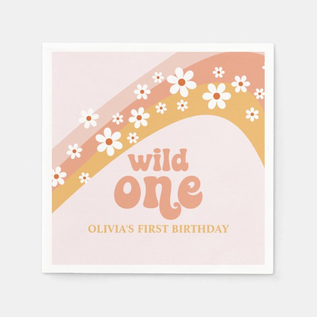Retro Daisy Boho Wild One regnbågsservetter Pappersservett (Framsidan)