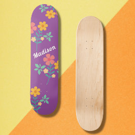 Retro Daisy Bouquet Mönster i Lila Skateboard