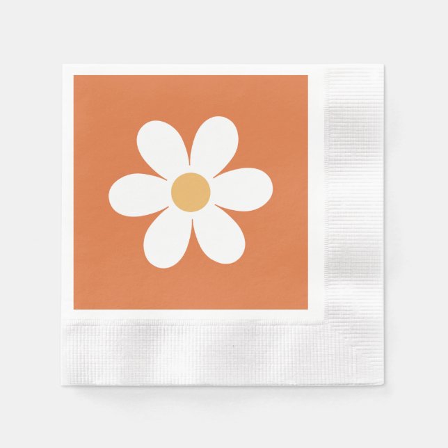 Retro daisy bränd orange boho napkins pappersservett (Framsidan)