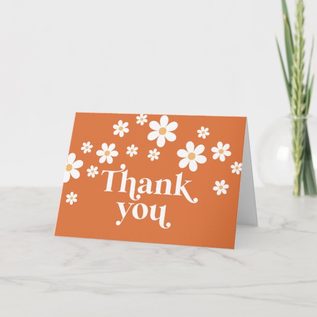 Retro Daisy bränd orange boho tackkort (Framsida)