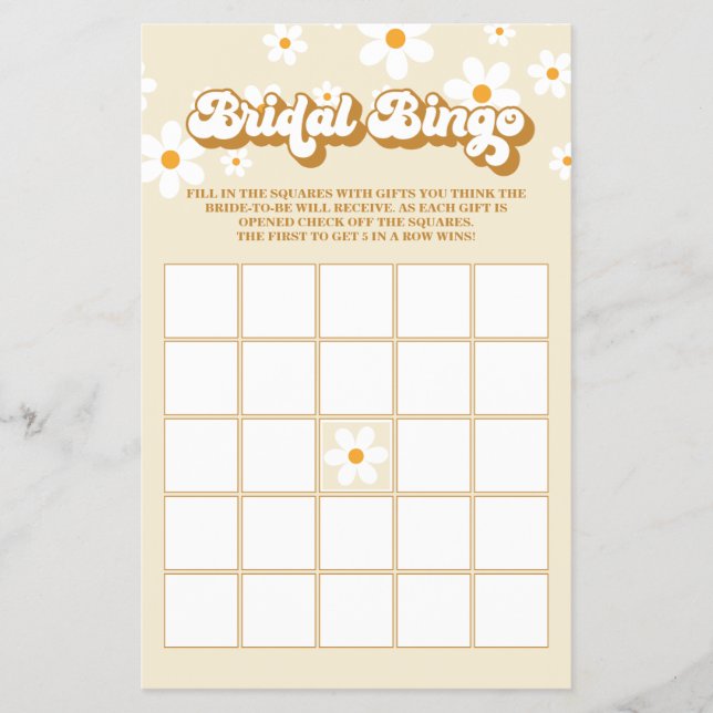 Retro Daisy bröllops-Bingo Flygblad (Framsidan)