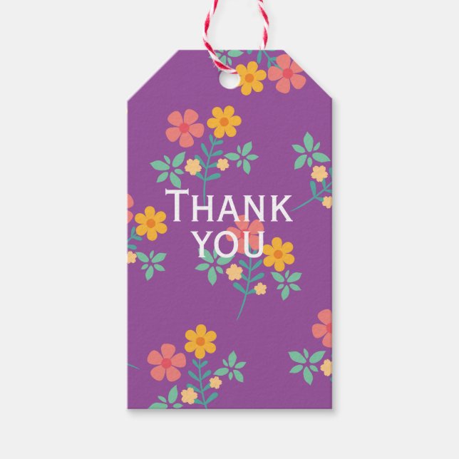 Retro Daisy Bukett Mönster i Lila Tack Presentetikett (Framsidan)