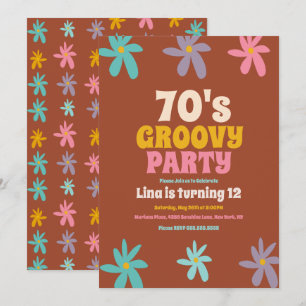 Retro Daisy Doodle Groovy Blommor Födelsedagsfest Inbjudningar
