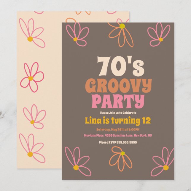 Retro Daisy Doodle Groovy Bohemian Birthday Inbjudningar (Fram/baksida)