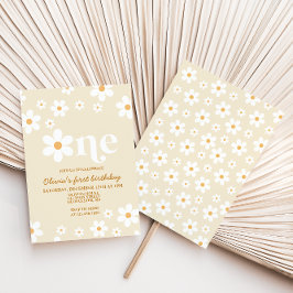 Retro Daisy En Blommigt 1:a födelsedagsinbjudan Inbjudningar