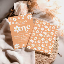 Retro Daisy En Blommigt 1:a födelsedagsinbjudan