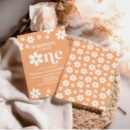 Retro Daisy En Blommigt 1:a födelsedagsinbjudan Inbjudningar